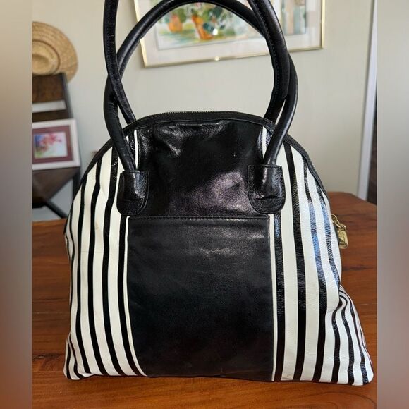 Badgley Mischka black/white 
Belle Selena Striped
Convertible Satchel - Picture 3 of 16